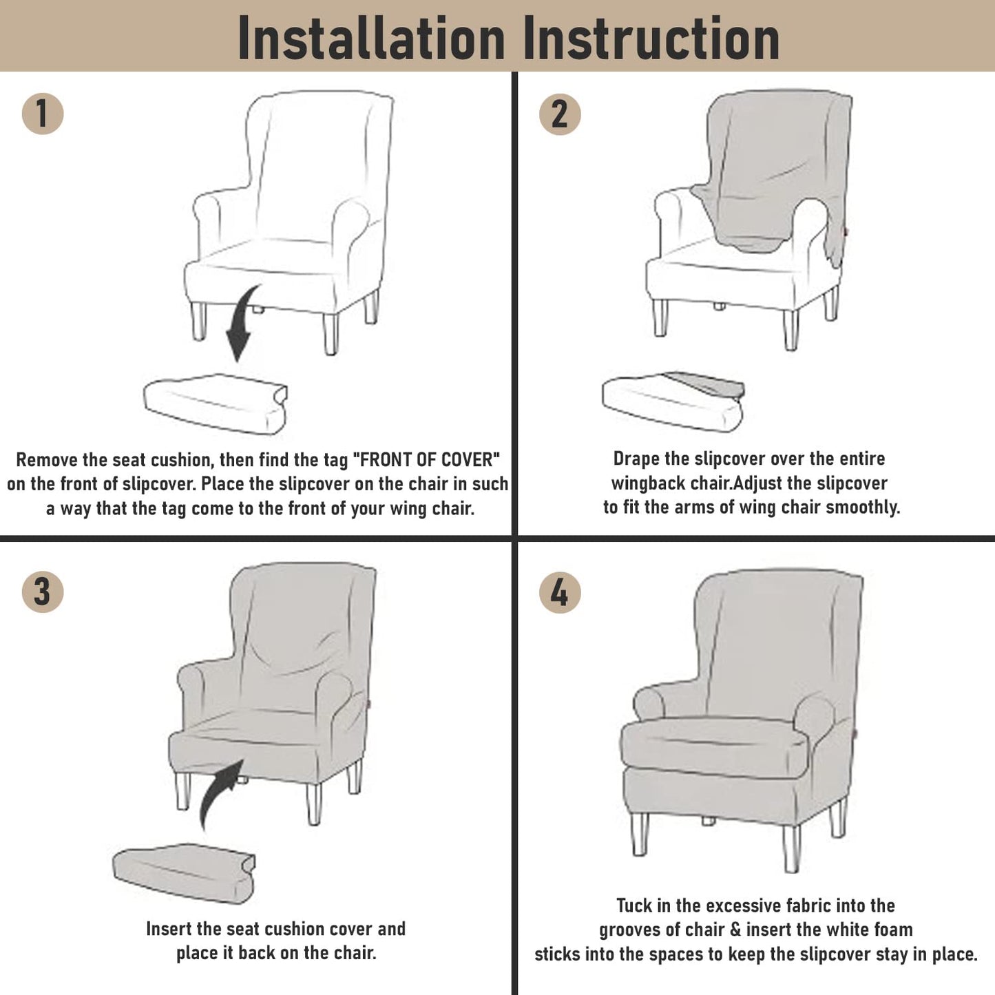 Step-by-Step Guide on How to Put on Light Brown Elastic wing chair cover