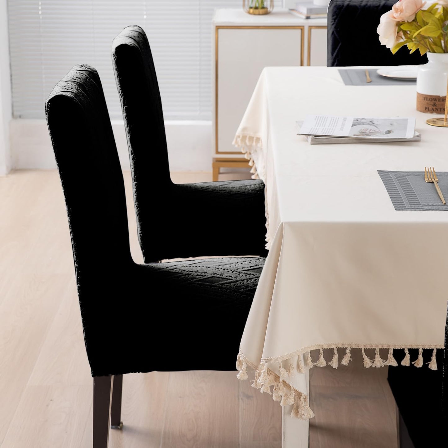 Chair Cover Set of 1/2/4/6, 190 GSM Jacquard, Black