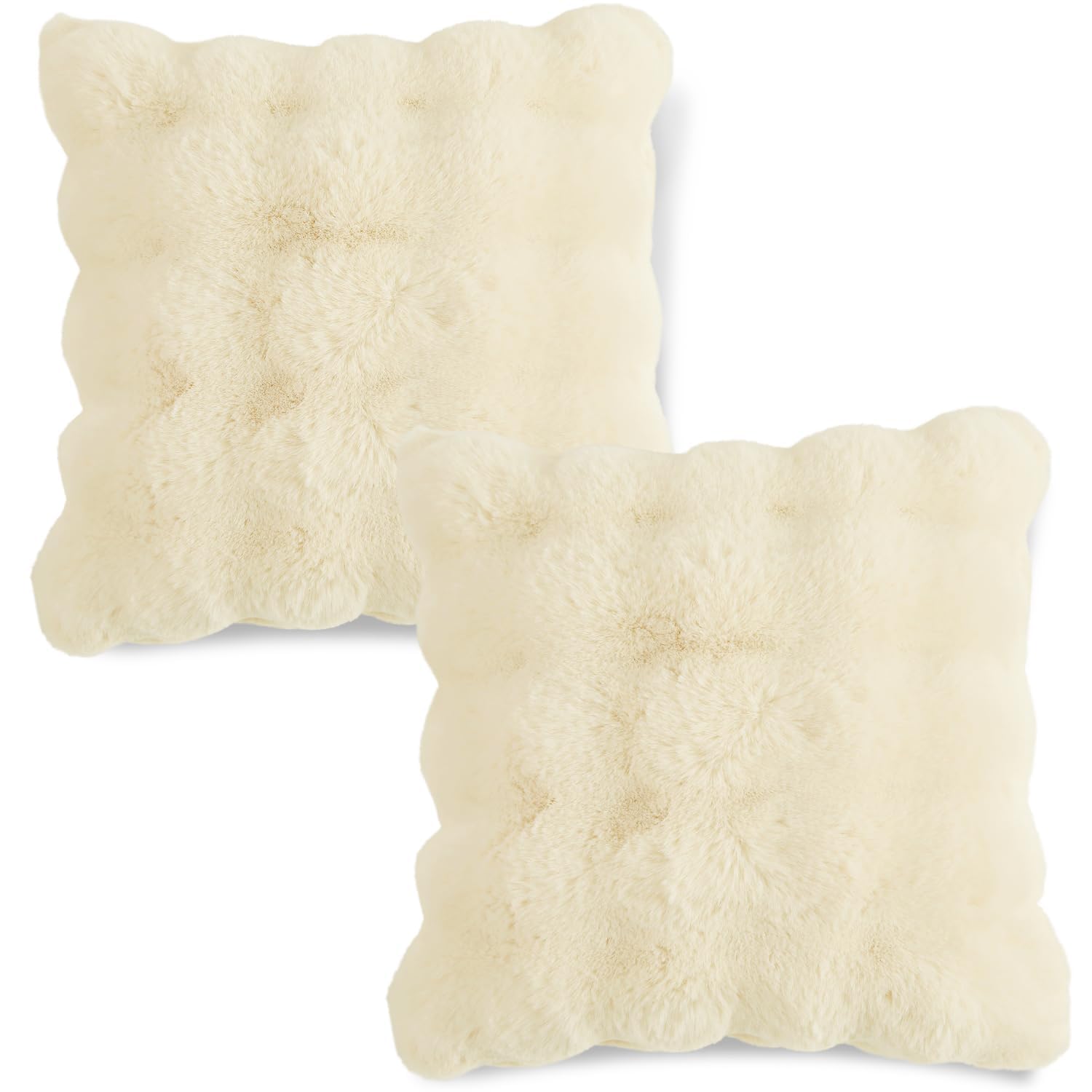 Buy Beige Colour Zippered faux rabbit fur pillow covers in set of 2
