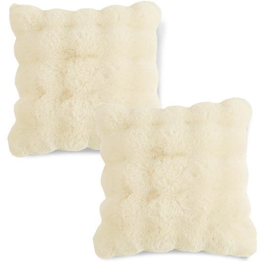 Buy Beige Colour Zippered faux rabbit fur pillow covers in set of 2