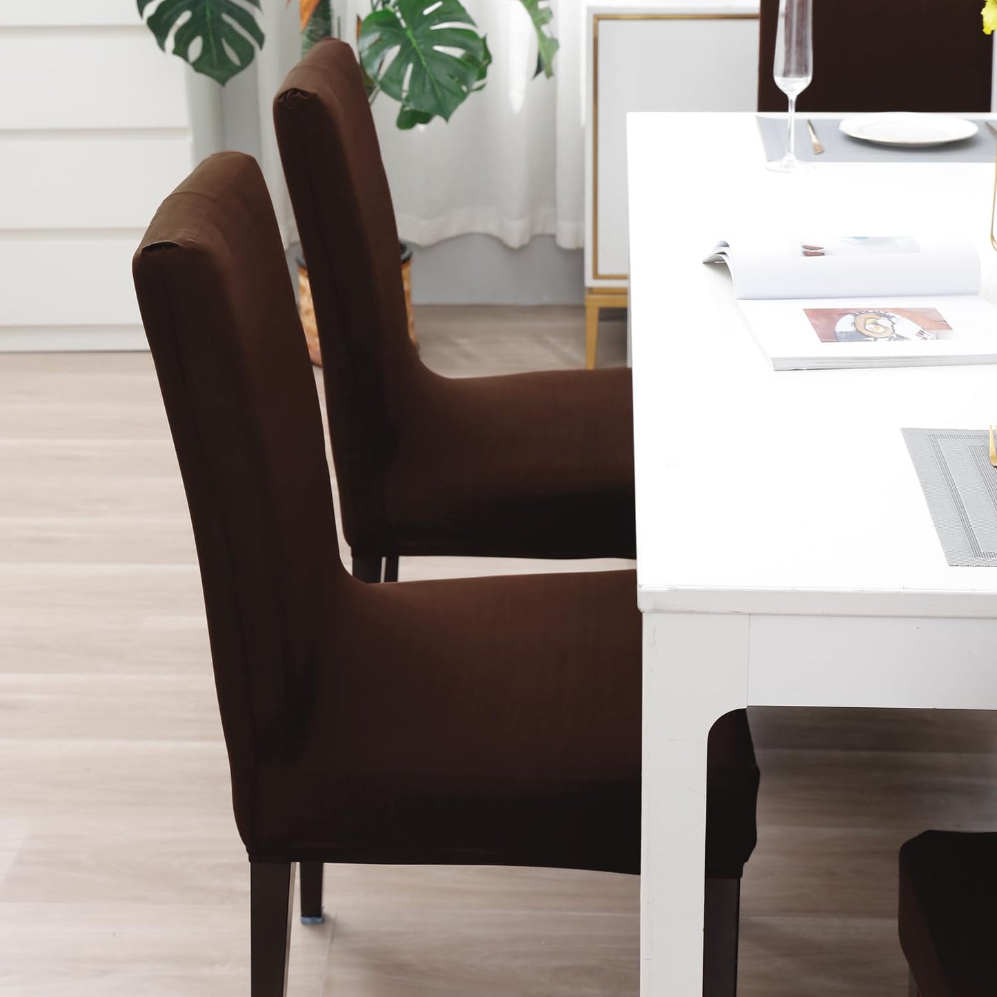 Elastic Stretchable Water Resistant Dining Chair Cover, Brown