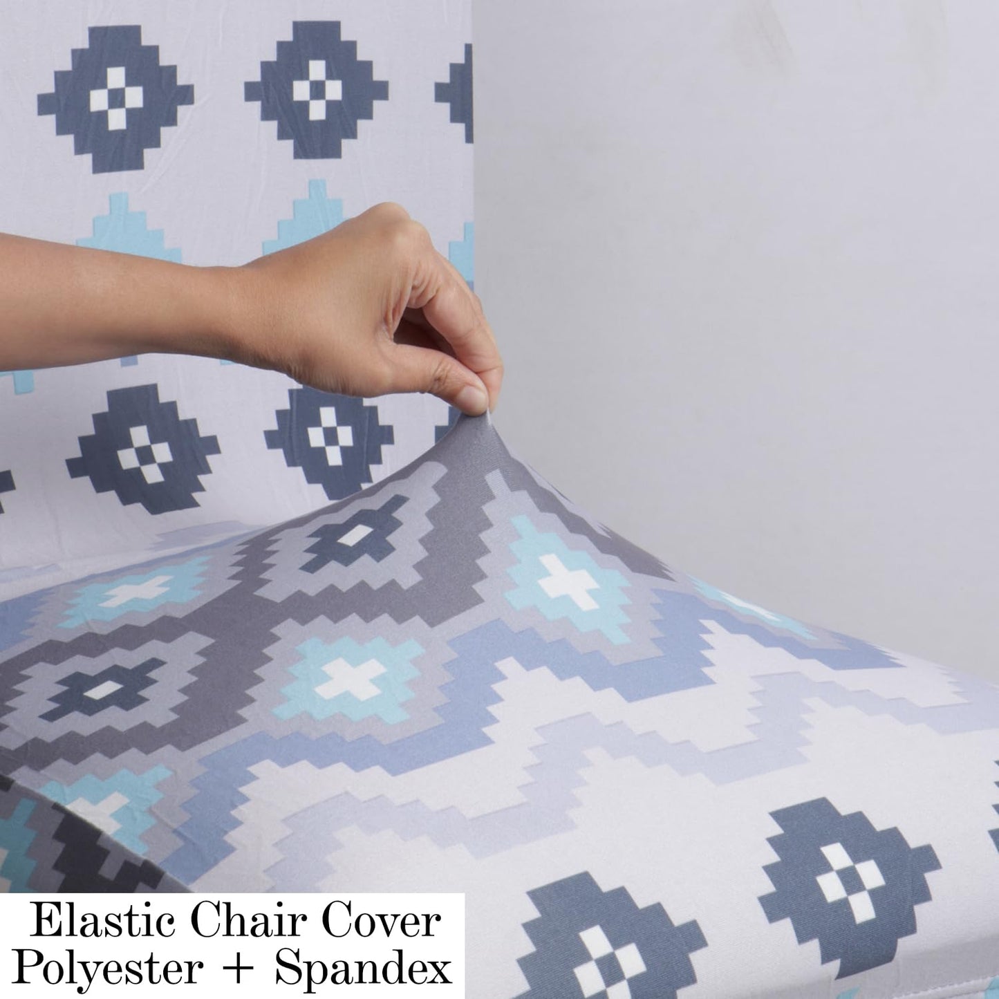 Polyester Dining Chair Covers Set of 4/6 with Matching Tablecloth, Mosaic Blissful Blue