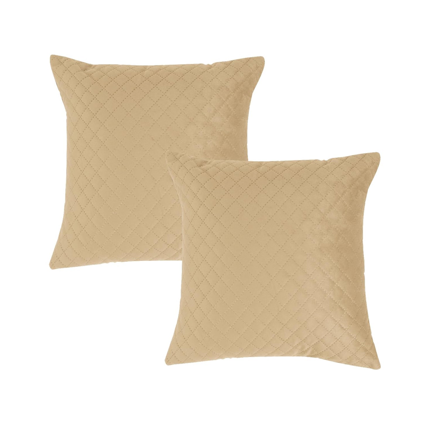 Quilted Velvet Sofa Cushion Cover Pack of 2, Natural Beige