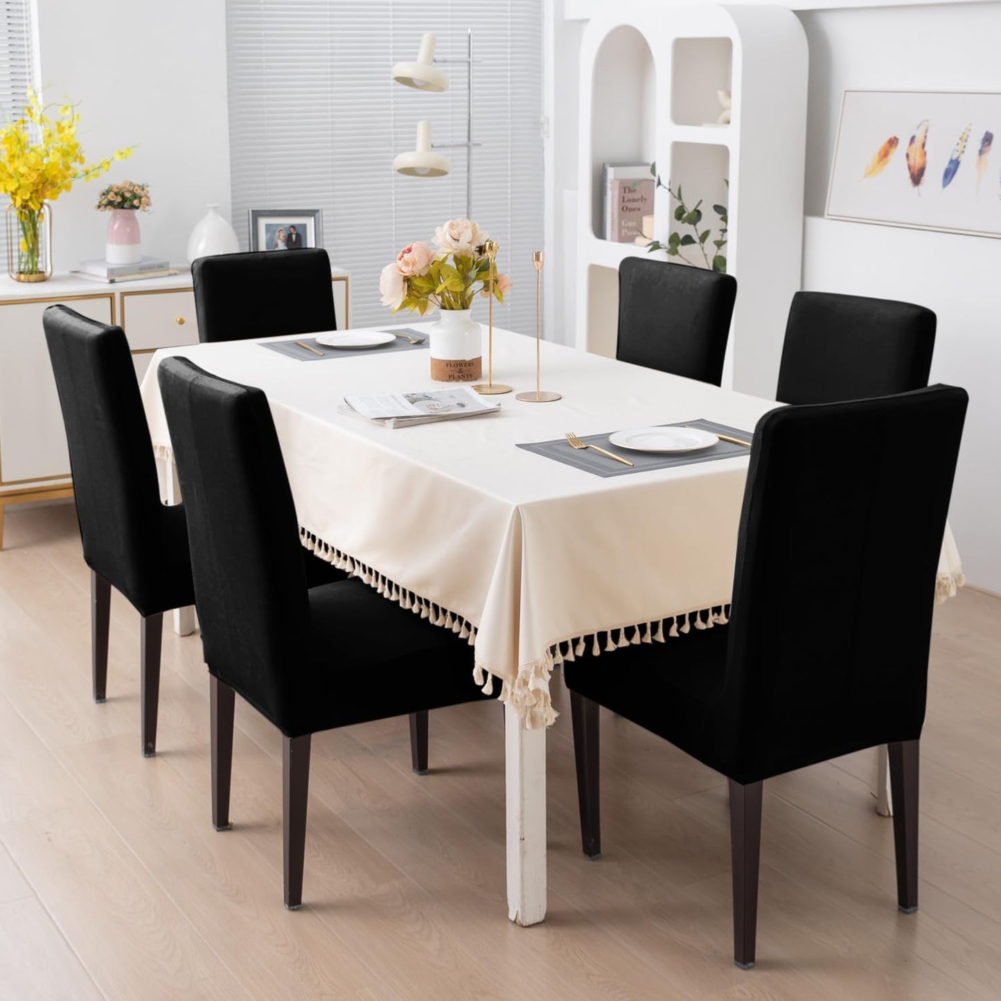Elastic Stretchable Premium Velvet Dining Chair Cover, Black