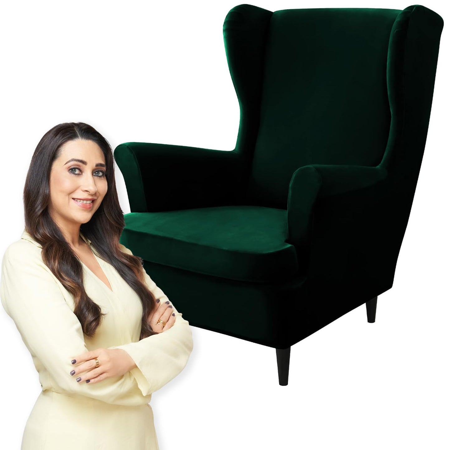 Hunter Green Stretchable and Elastic Premium Velvet Chair Covers for Wingback Chairs