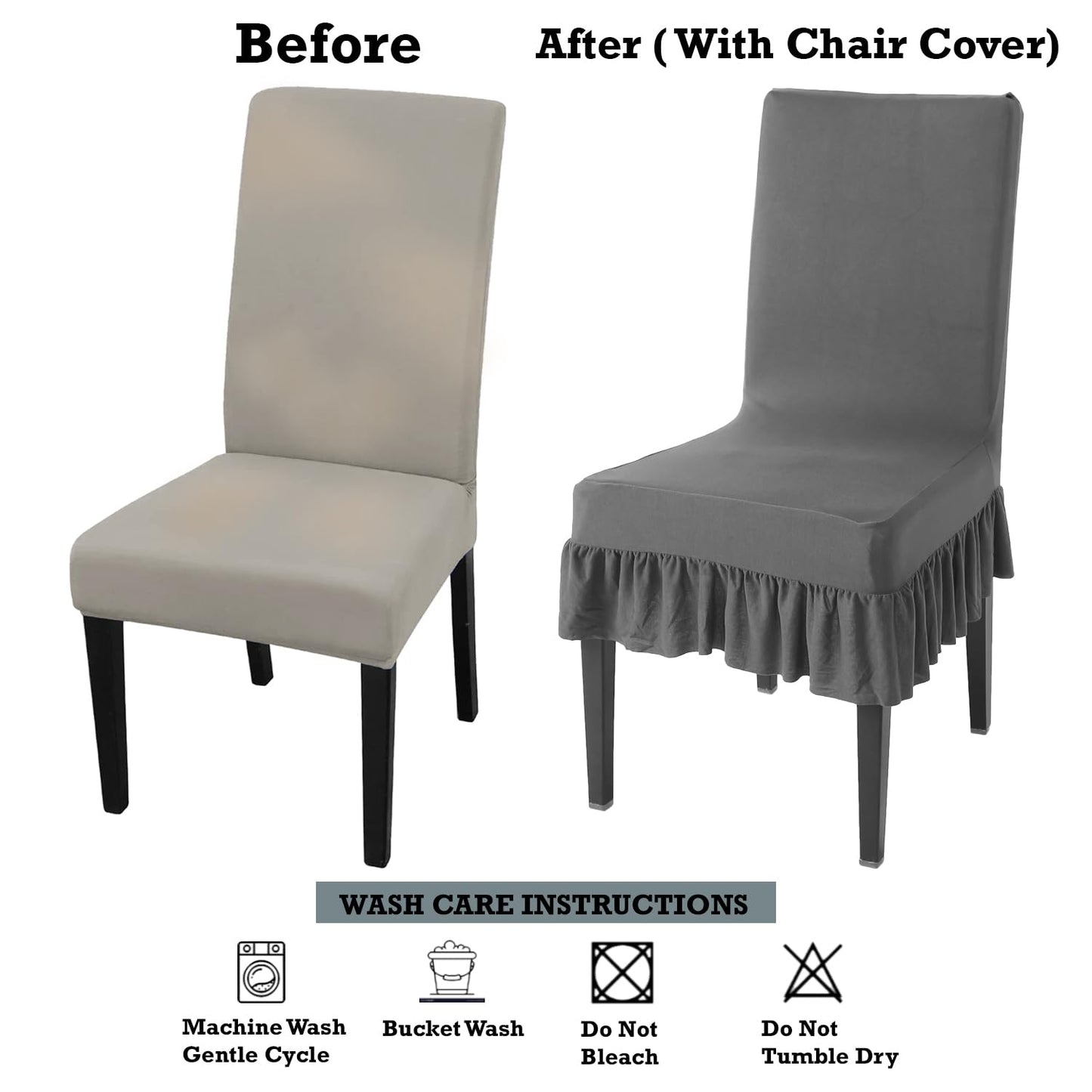 Elastic Stretchable Dining Chair Cover with Frill, Fossil Grey