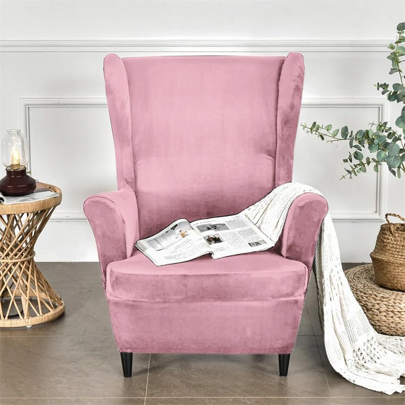 Buy Stylish Pink Stretch Velvet Wing Chair Covers