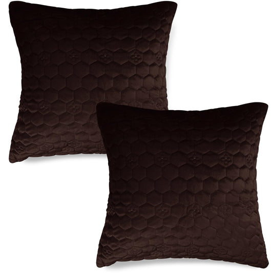 Buy Cute Coffee Brown colour Zippered Hexagonal Texture Velvet Pillow Covers
