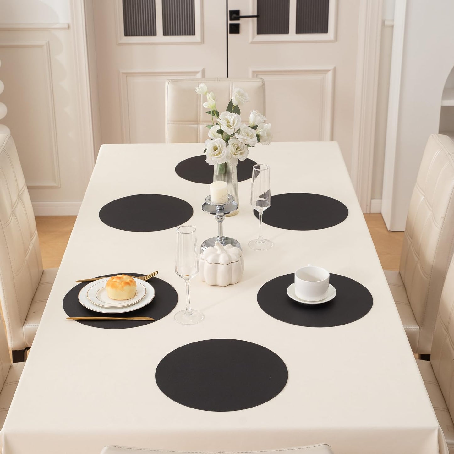 Premium Faux Leather Dining Table Round Mats, Black