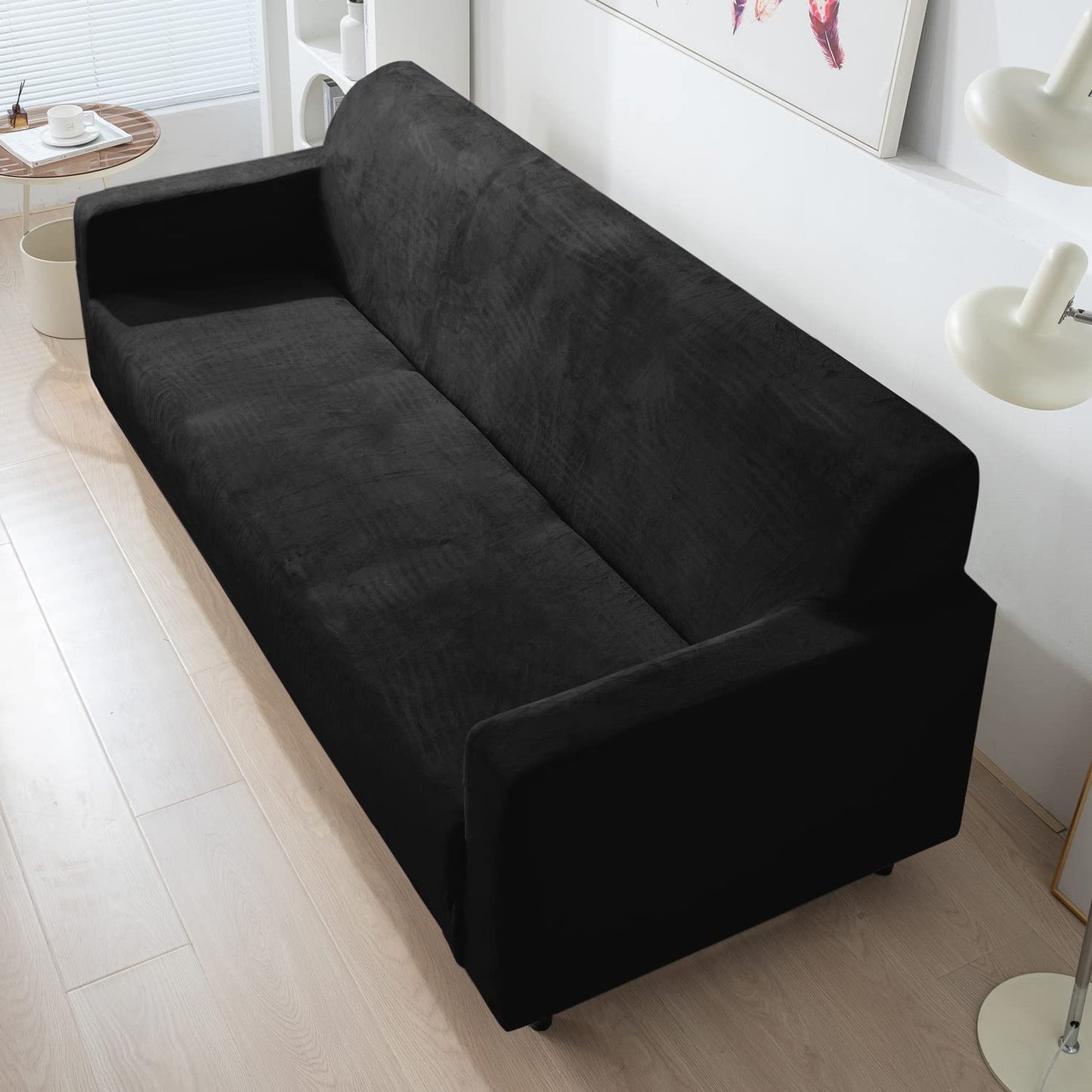 three seater Black Stretchable velvet sofa covers