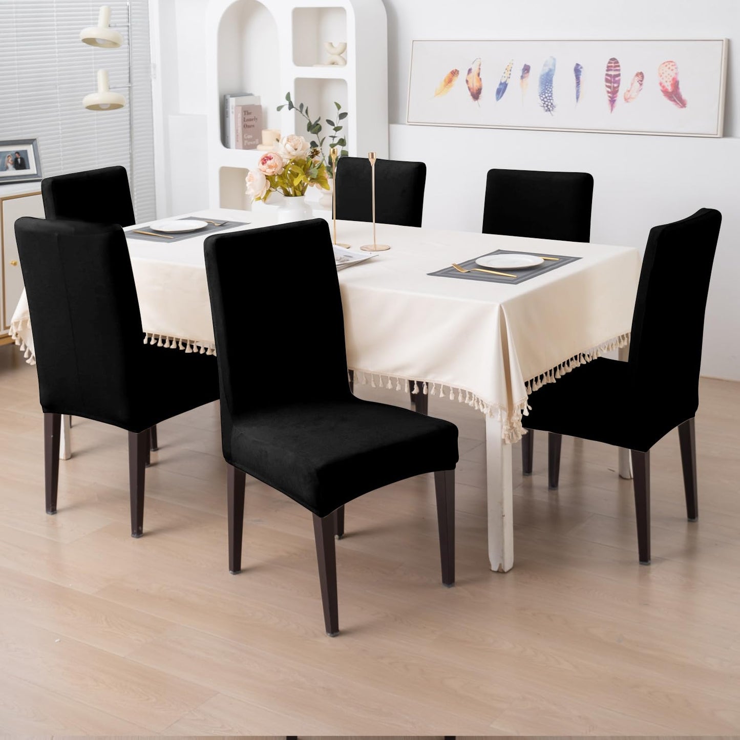 Elastic Stretchable Premium Velvet Dining Chair Cover, Black