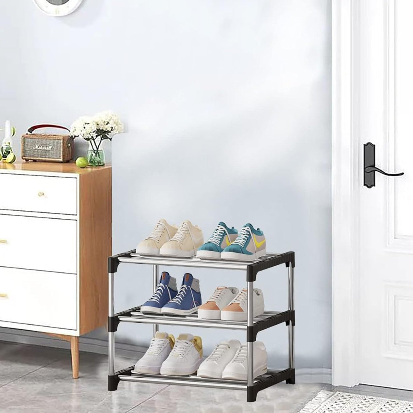 3/5 Layer Metal Shoe Rack for Home Outdoor Shoe Stand Organiser, Black