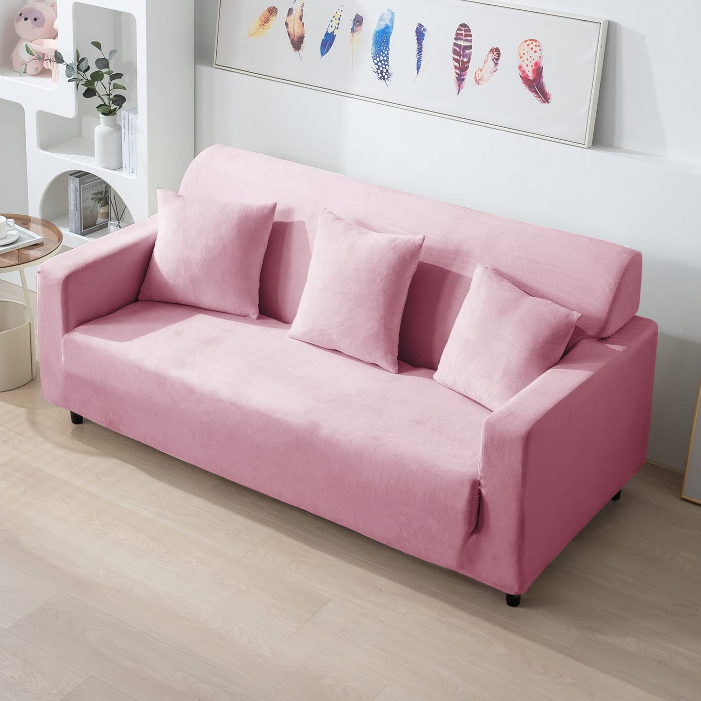 3 seater Pink elastic velvet sofa covers