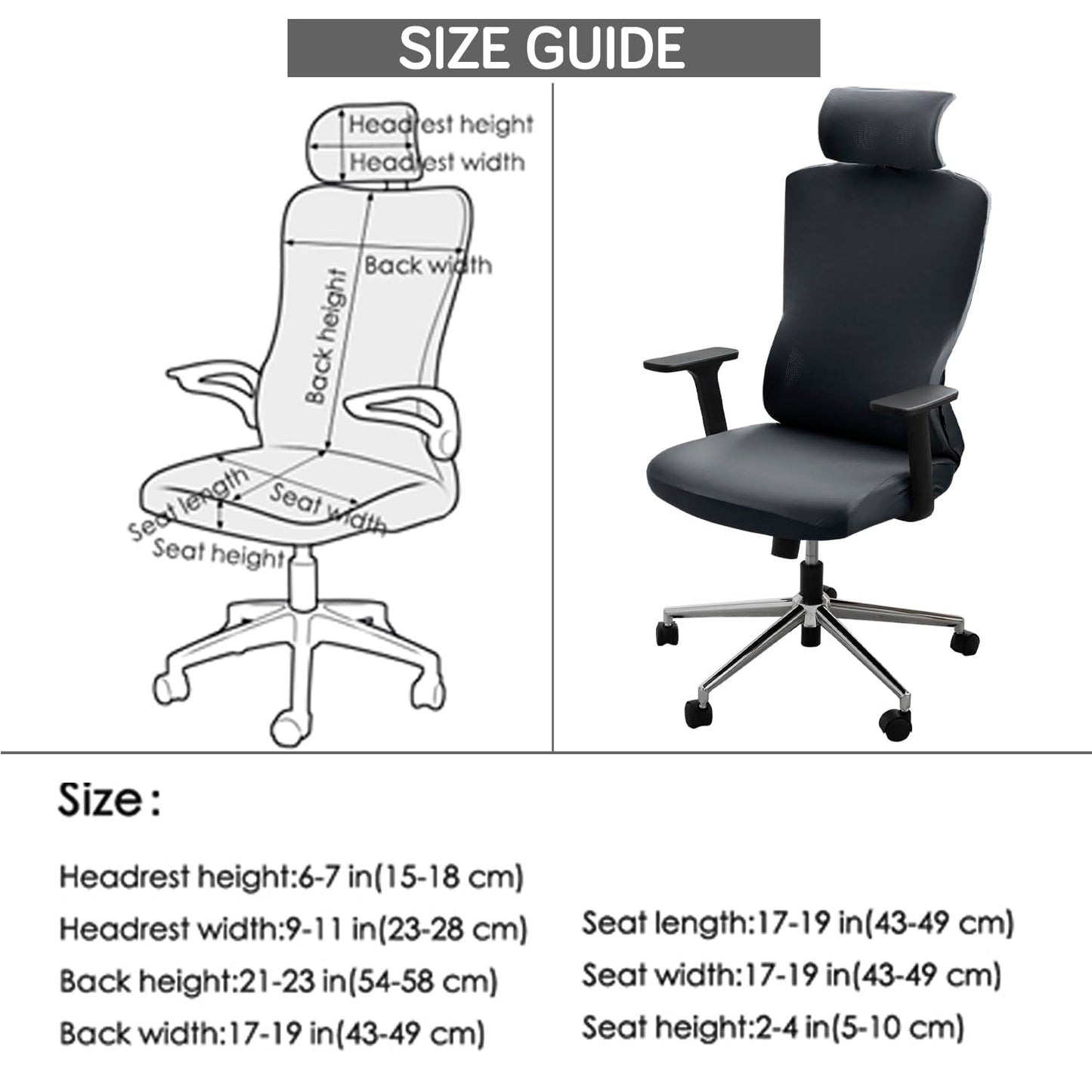 HOKIPO Office Chair Cover with Headrest and Stretchable Chair Seat Covers, Grey