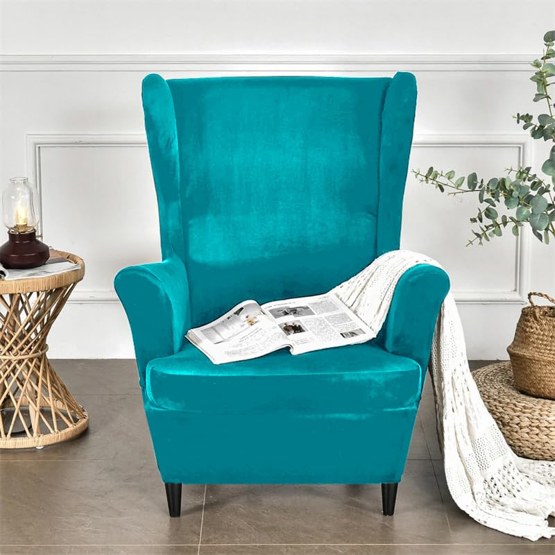 Buy Stylish Turquoise Premium Velvet Wing Chair Covers for Wingback Chairs