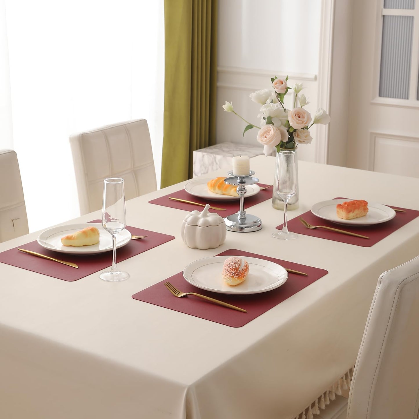 Premium Faux Leather Dining Table Mats, Dark Red