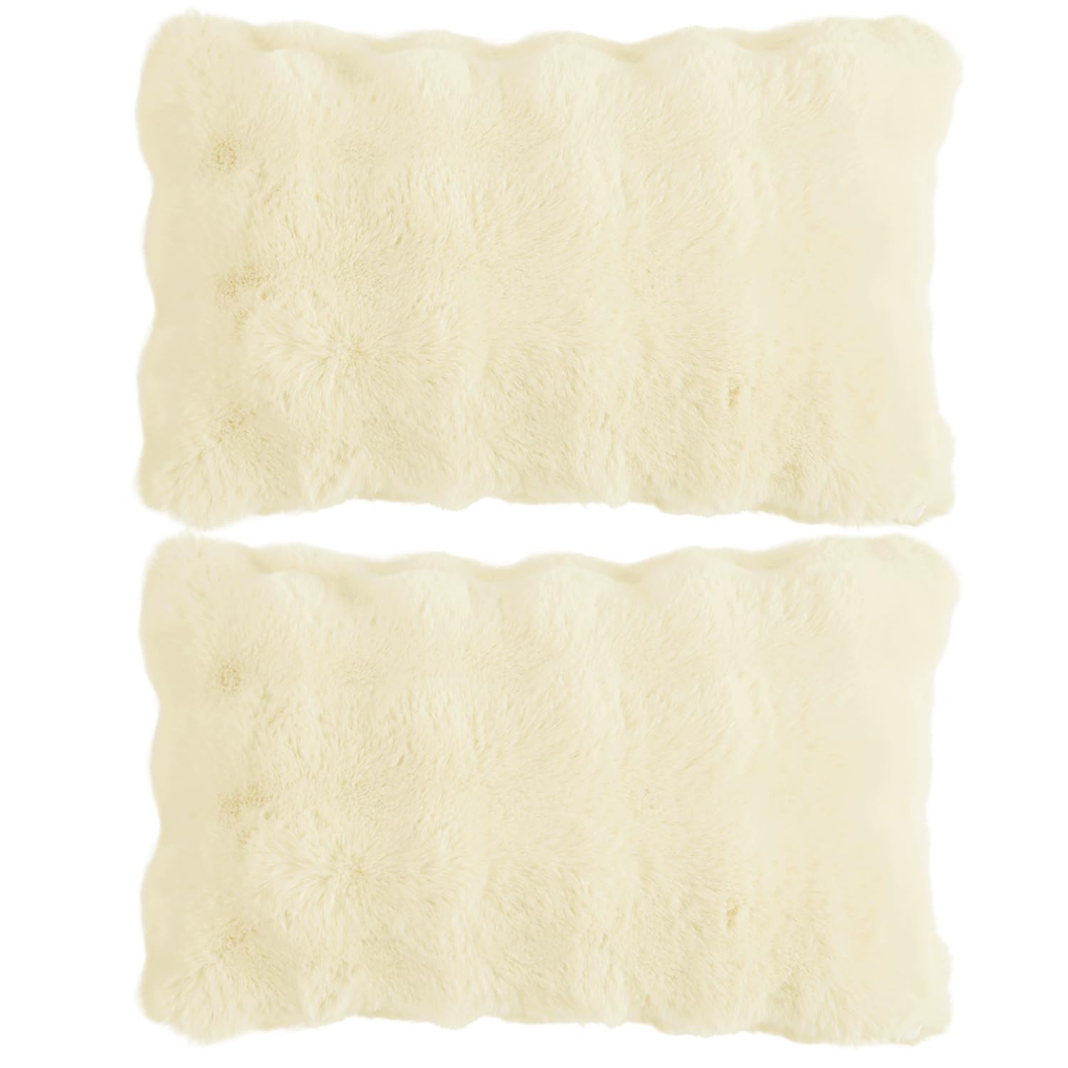 Buy Beige Colour Zippered faux rabbit fur cushion covers in set of 2