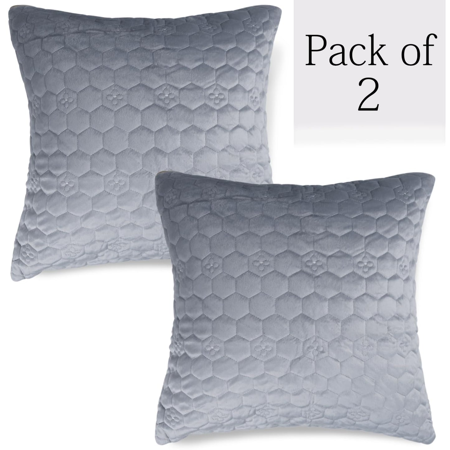 Buy Light Grey Colour Premium Zippered Hexagonal Texture Velvet pillow covers in set of 2