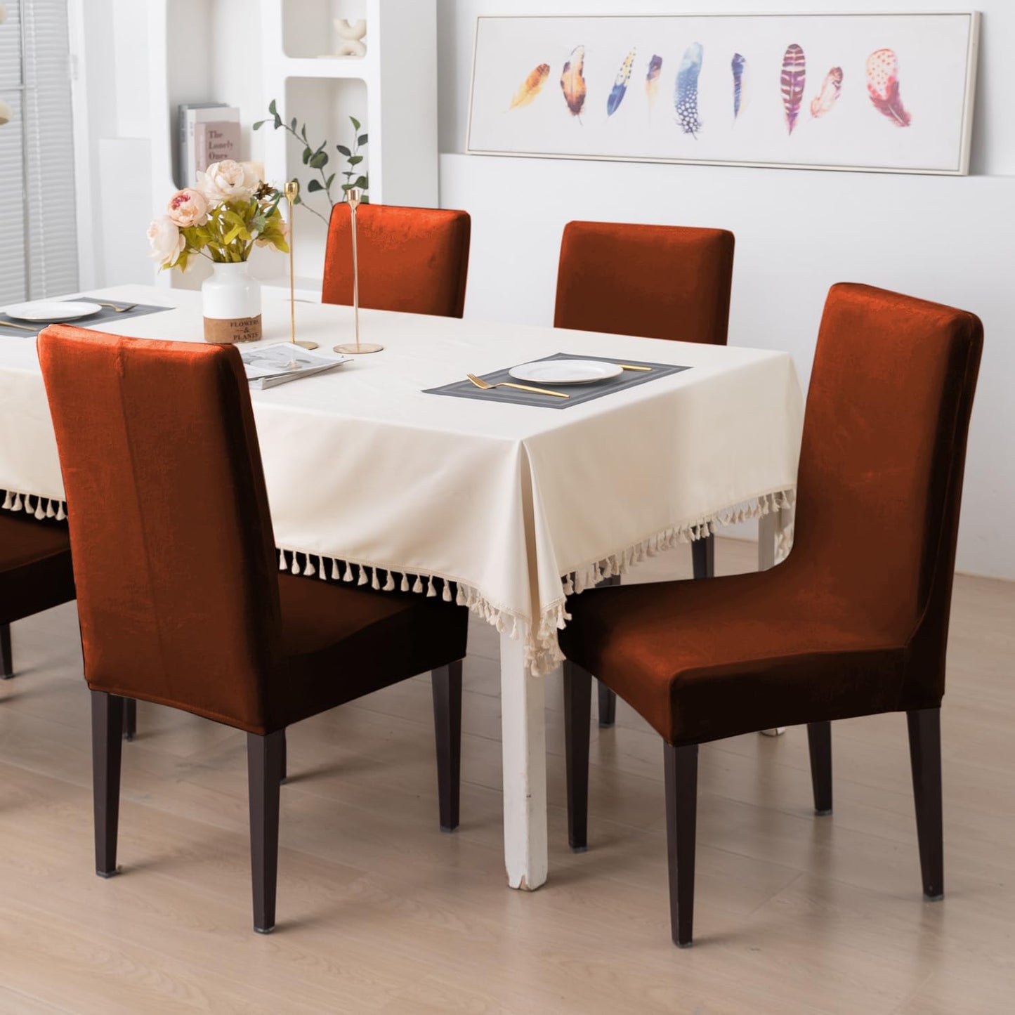 Elastic Stretchable Premium Velvet Dining Chair Cover, Rustic Brown