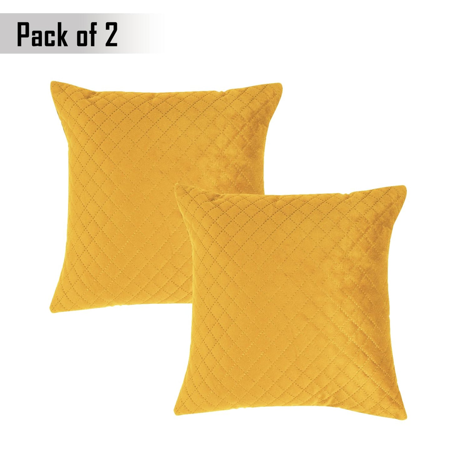 Quilted Velvet Sofa Cushion Cover Pack of 2, Mustard Yellow