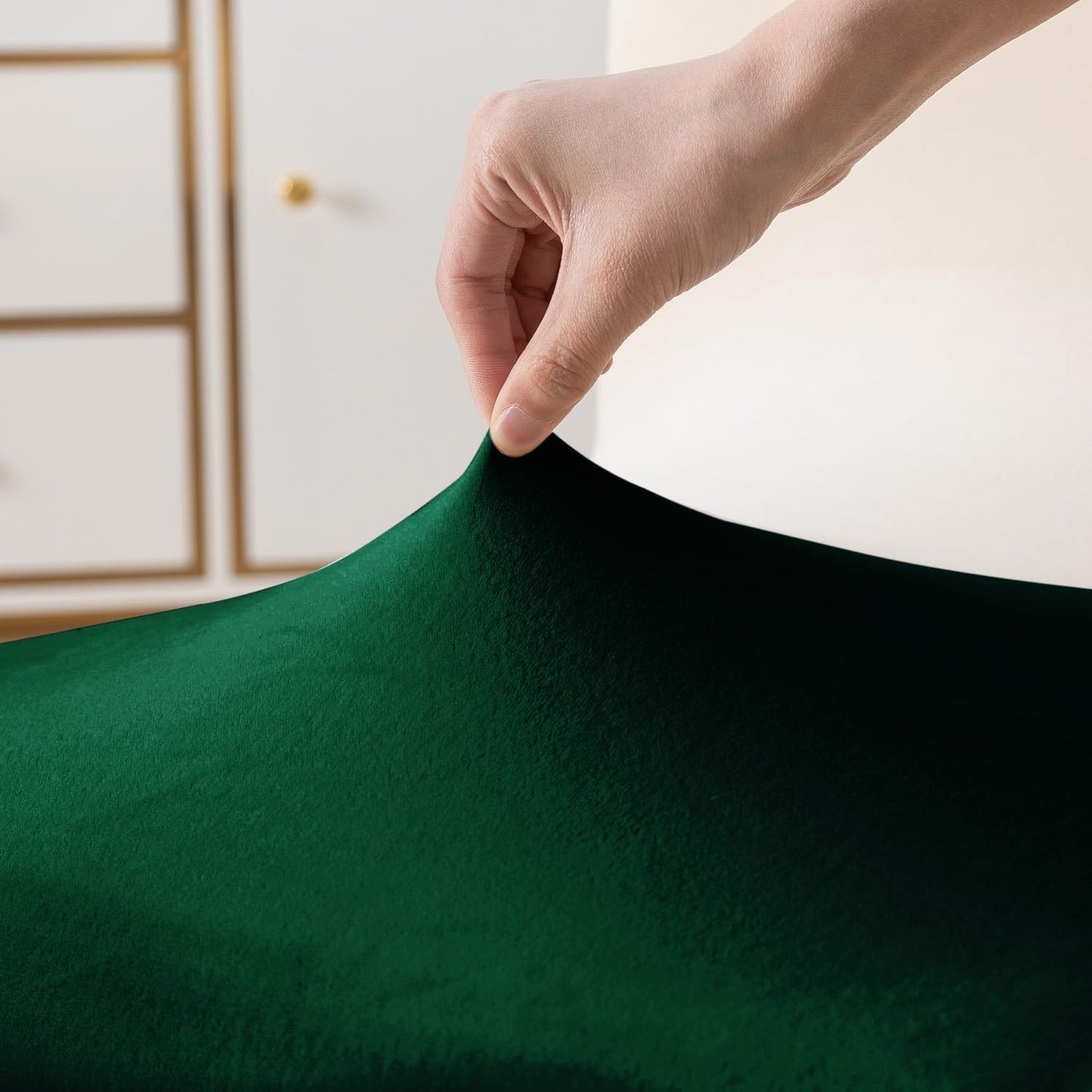 Elastic Stretchable Premium Velvet Dining Chair Cover, Hunter Green