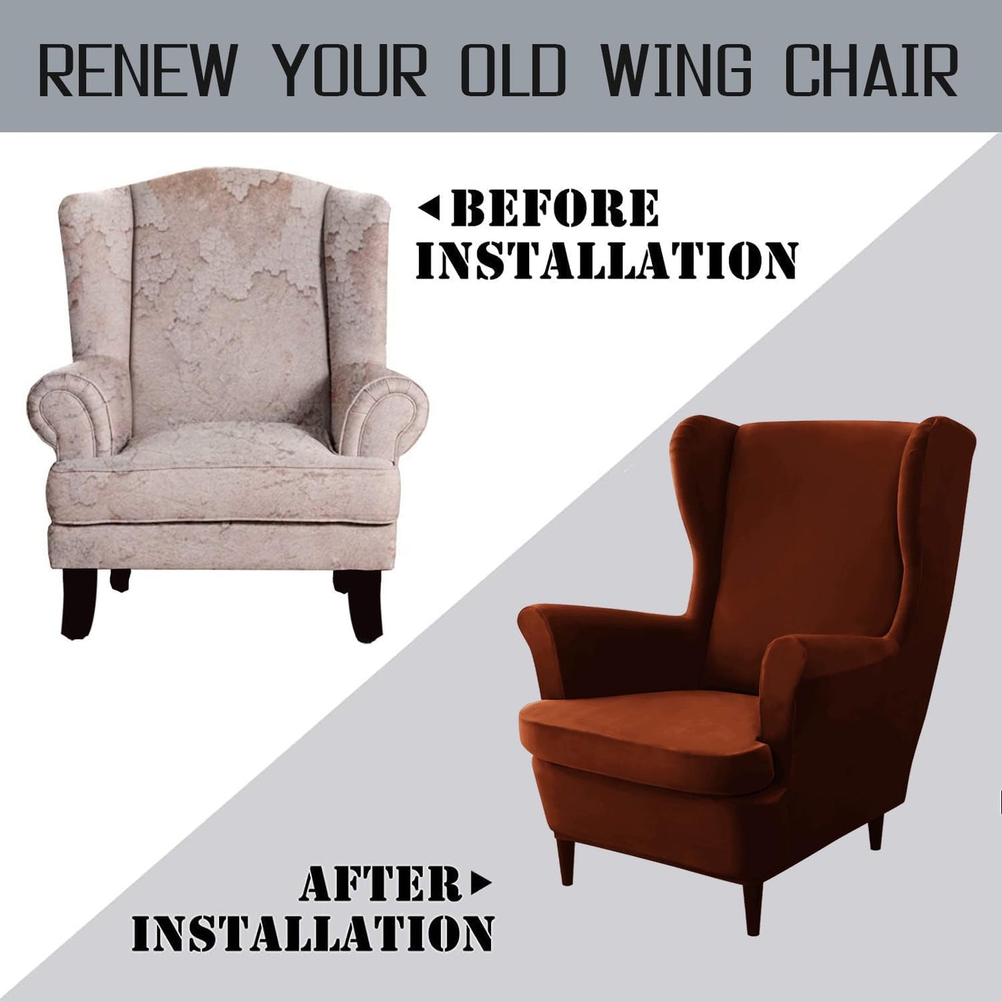Buy Stylish Rustic Brown Premium Velvet Wing Chair Covers for Wingback Chairs