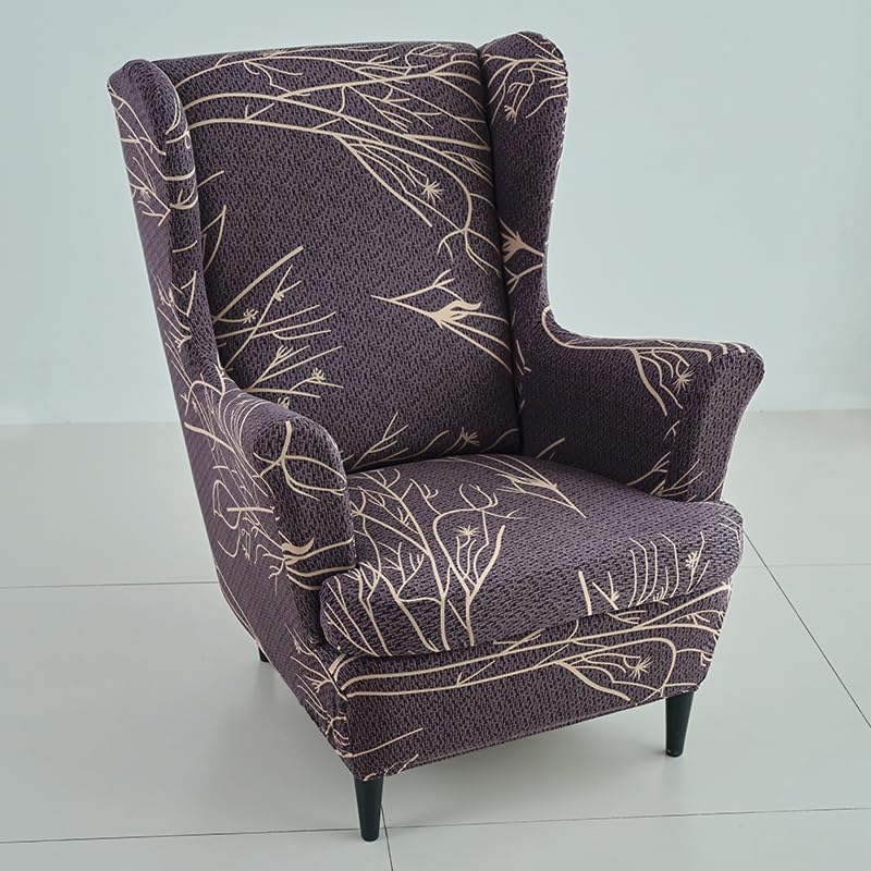 Dark Coffee Twigs Stretchable Chair Covers for Wingback Chairs