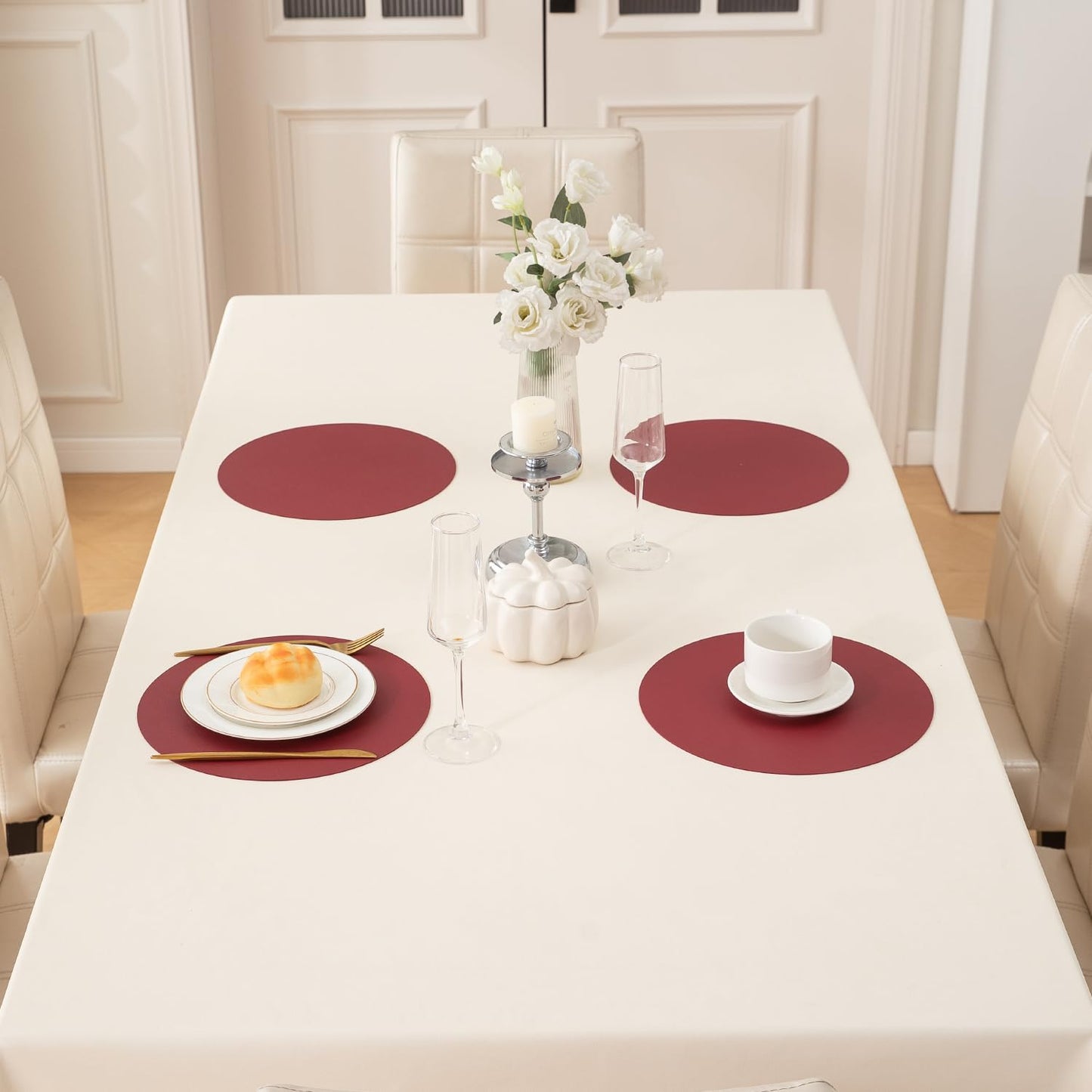 Premium Faux Leather Dining Table Round Mats, Maroon