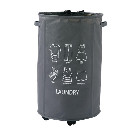 Laundry Basket Foldable Hamper With Wheels, Grey