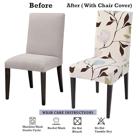 Dining chair before and after using Hokipo stretchable chair cover