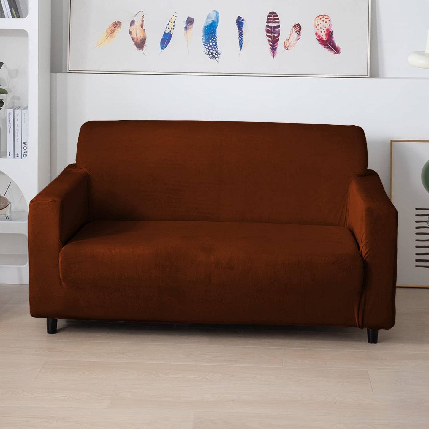 2 seater Rustic Brown premium elastic velvet sofa cover