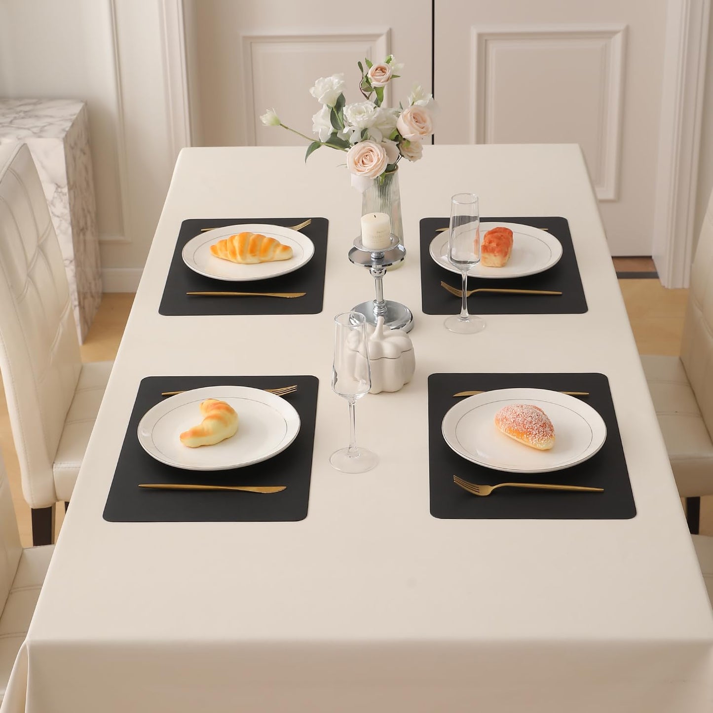 Premium Faux Leather Dining Table Mats, Black
