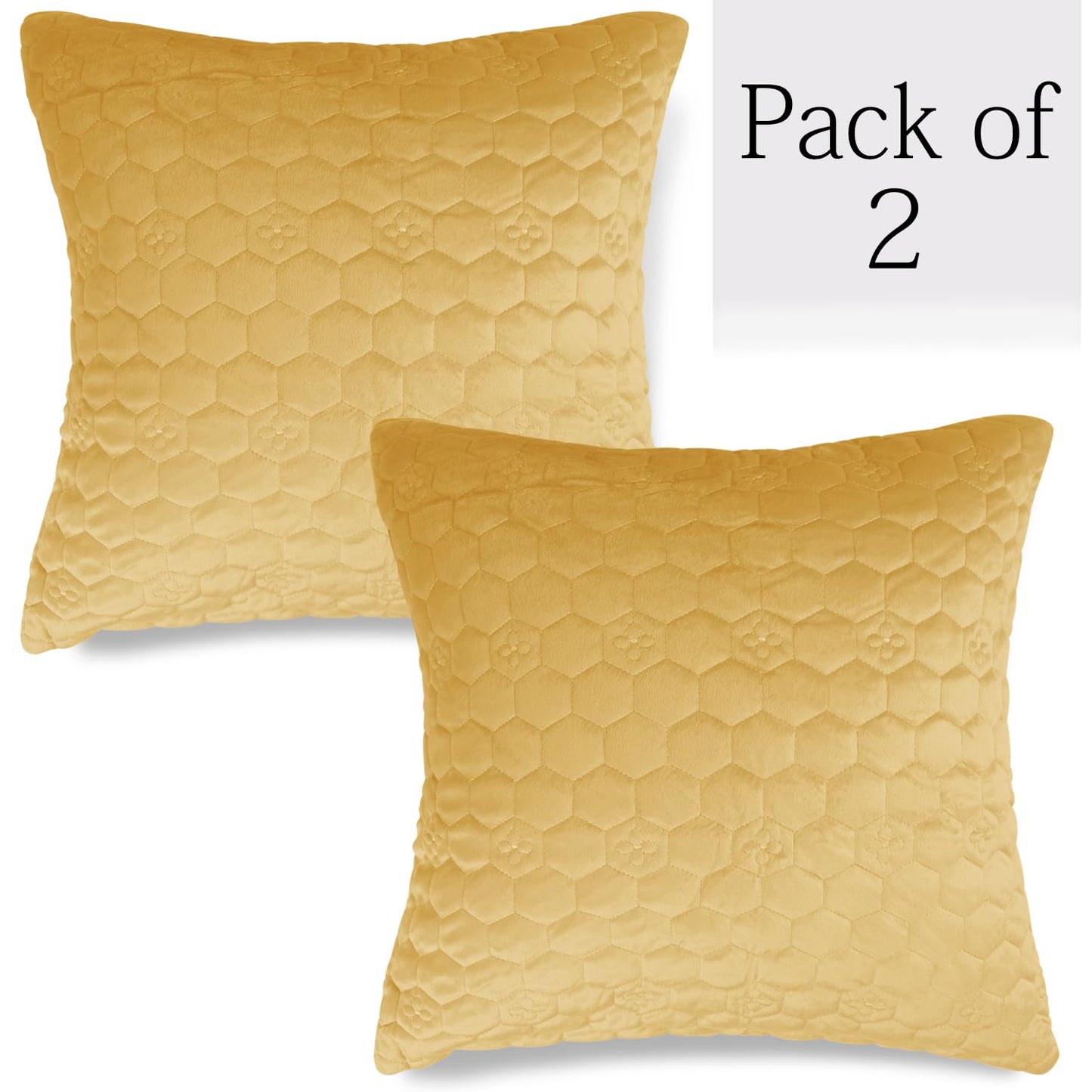 Buy Mustard Colour Premium Zippered Hexagonal Texture Velvet pillow covers in set of 2
