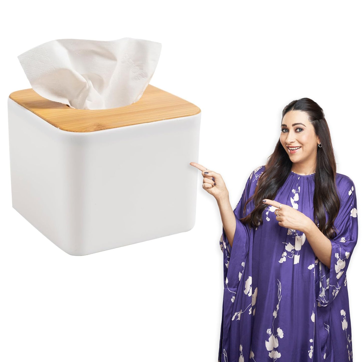 Square Bamboo Tissue Paper Holder, White