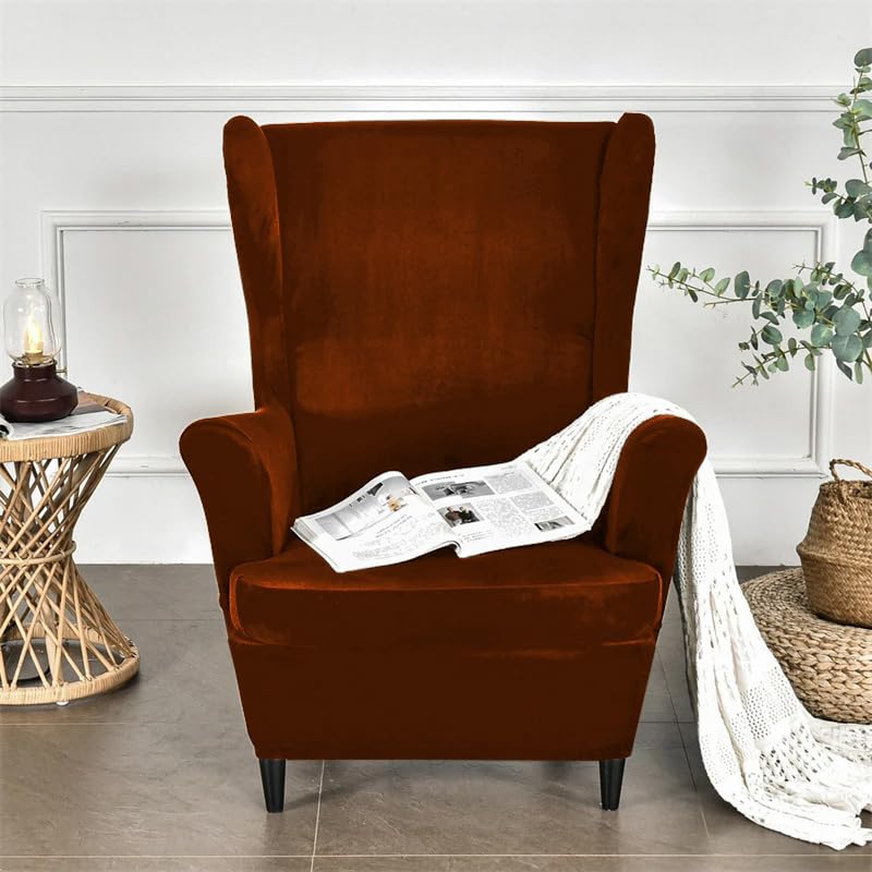 Buy Rustic Brown Premium Velvet Chair Covers for Wingback Chairs
