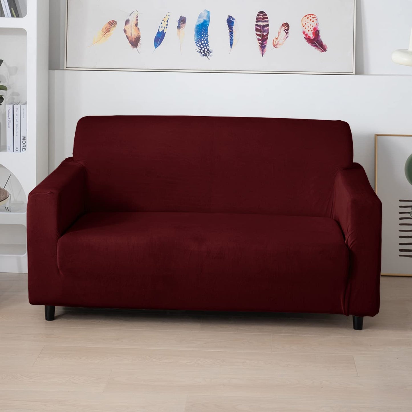 Luxury two seater Burgundy elastic velvet sofa covers