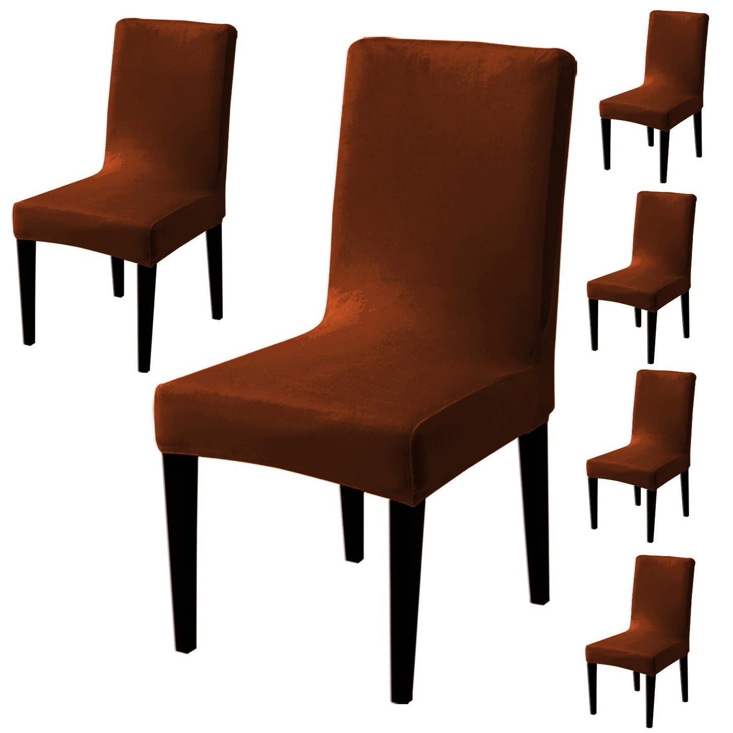 Elastic Stretchable Premium Velvet Dining Chair Cover, Rustic Brown