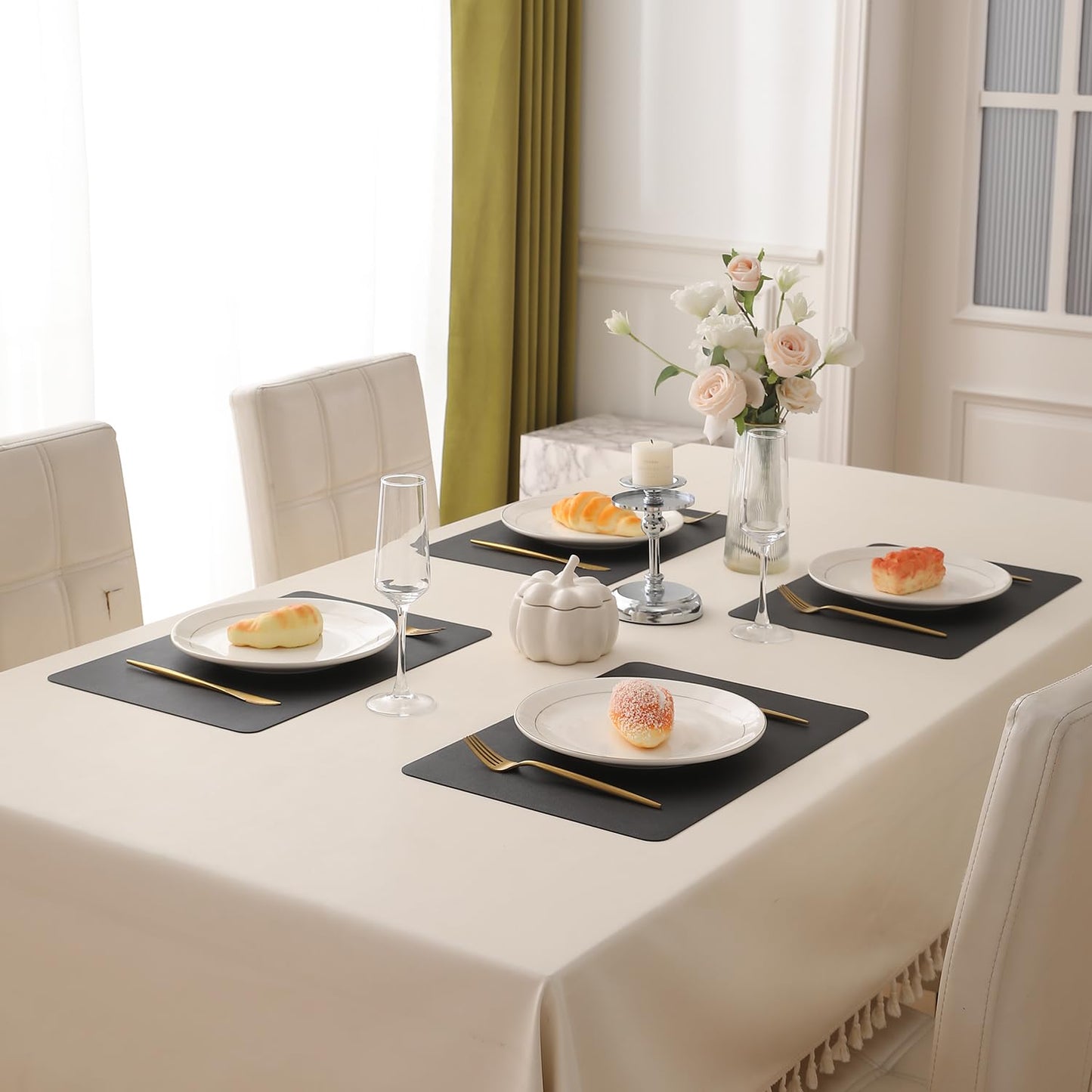 Premium Faux Leather Dining Table Mats, Black