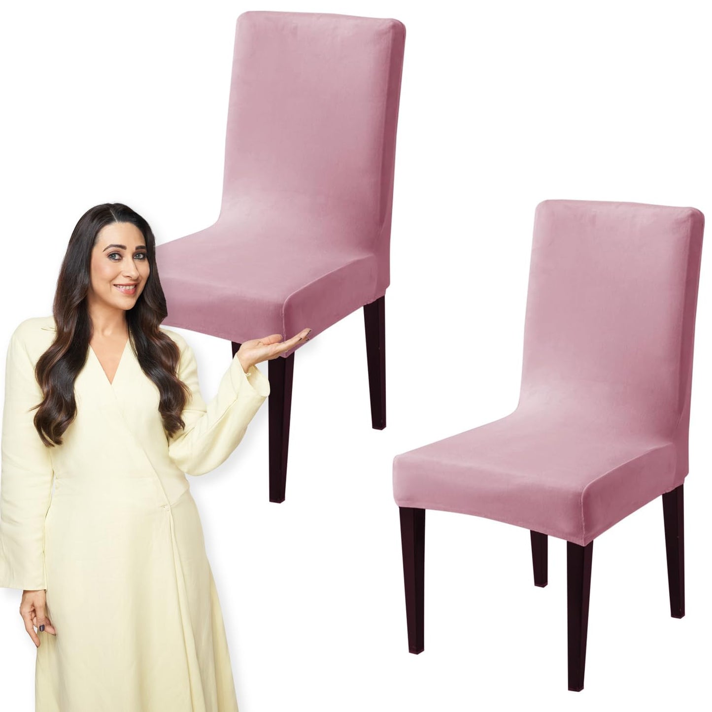 Elastic Stretchable Premium Velvet Dining Chair Cover, Pink