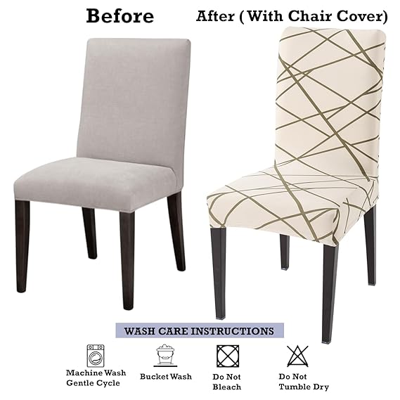 Dining chair before and after using Hokipo stretchable chair cover