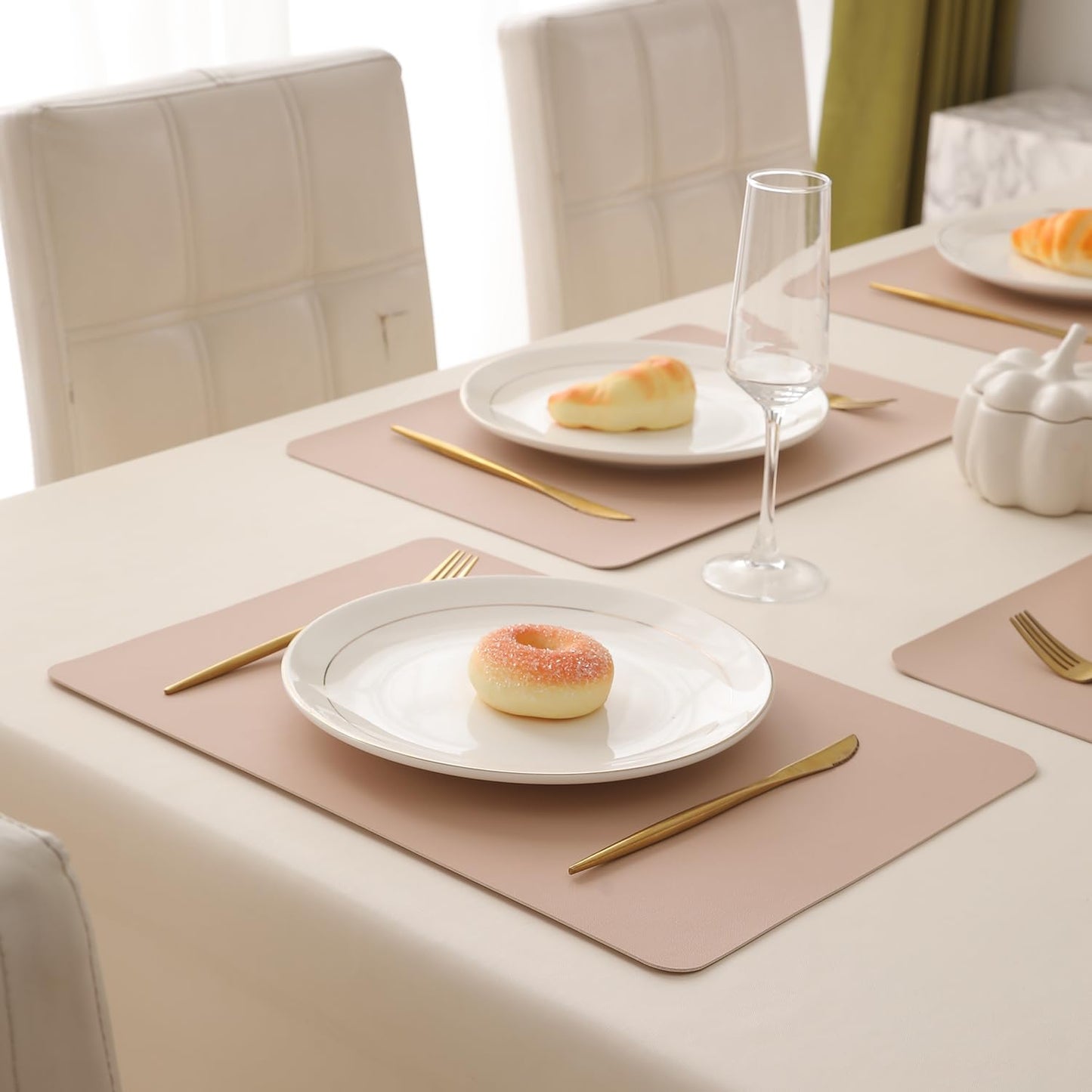 Premium Faux Leather Dining Table Mats, Sand