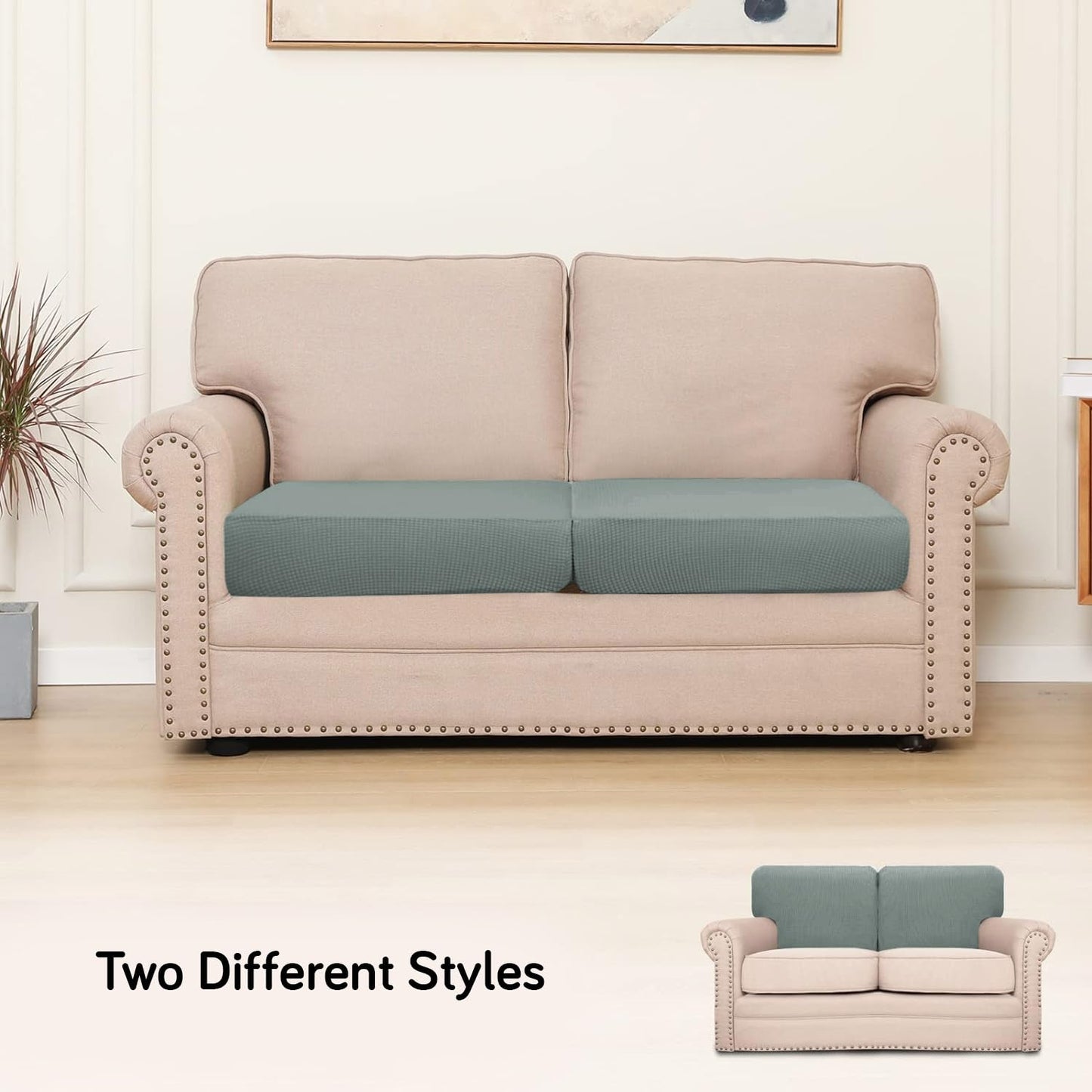 Stretchable Thick Jacquard Textured Seat Cushion Cover for 1/2/3 Seaters / Pieces for Sofa, Green