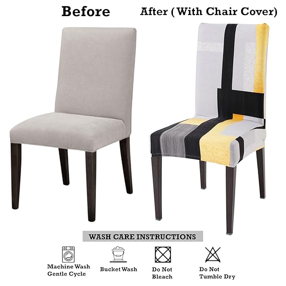 Elastic Stretchable Dining Chair Cover, Yellow Geometric Abstract
