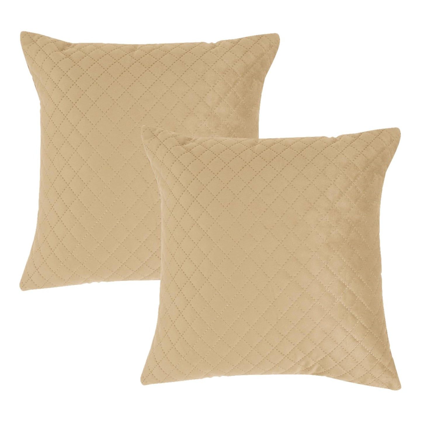 Quilted Velvet Sofa Cushion Cover Pack of 2, Natural Beige