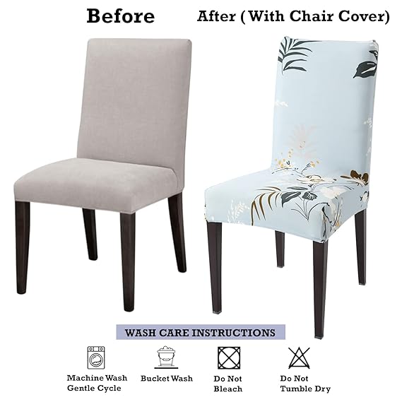 Elastic Stretchable Dining Chair Cover, Pastel Blue Flowers