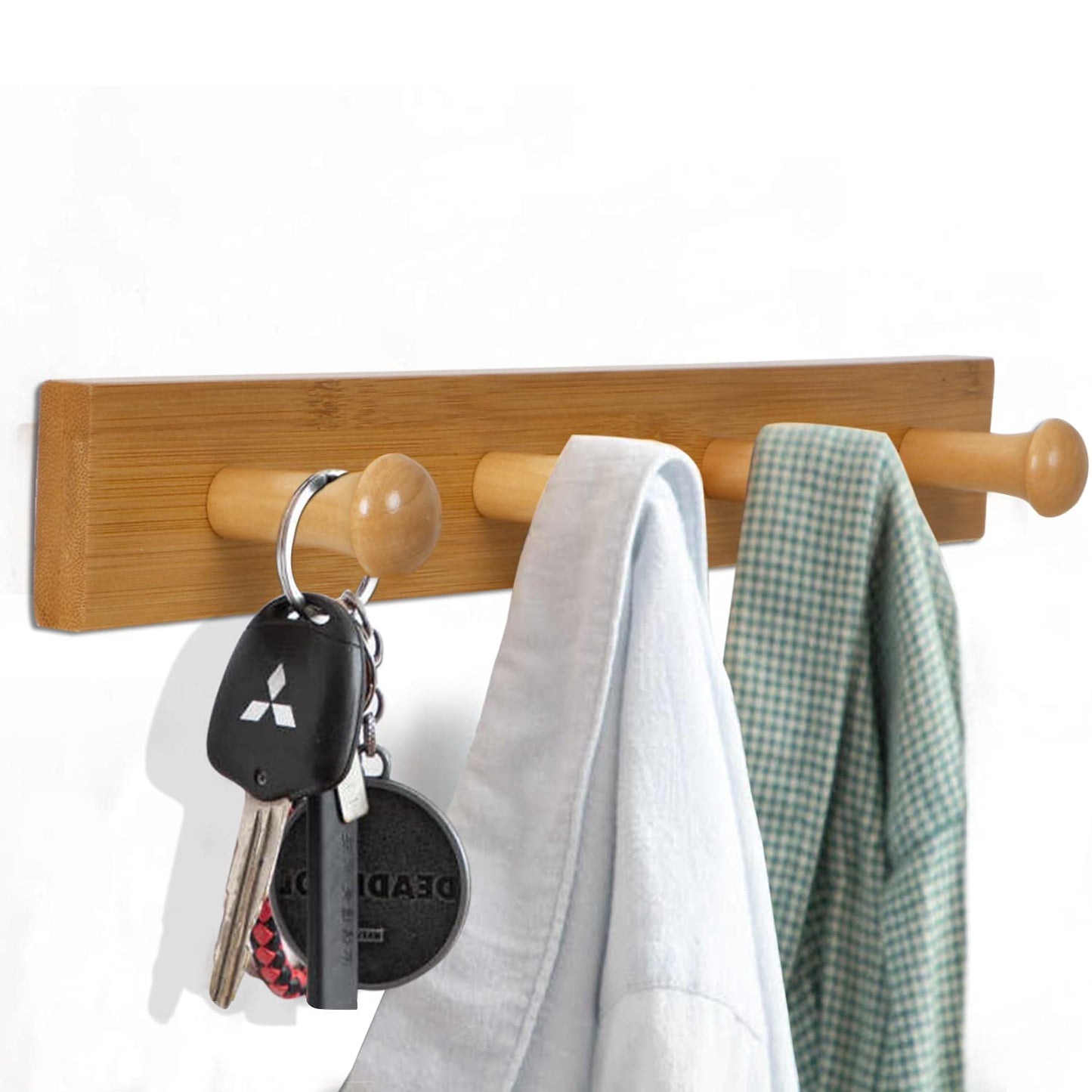 Bamboo Wooden Heavy Duty Wall Mounted Hooks for Hanging - 3/4/5 Hooks | Hook Rail for Clothes