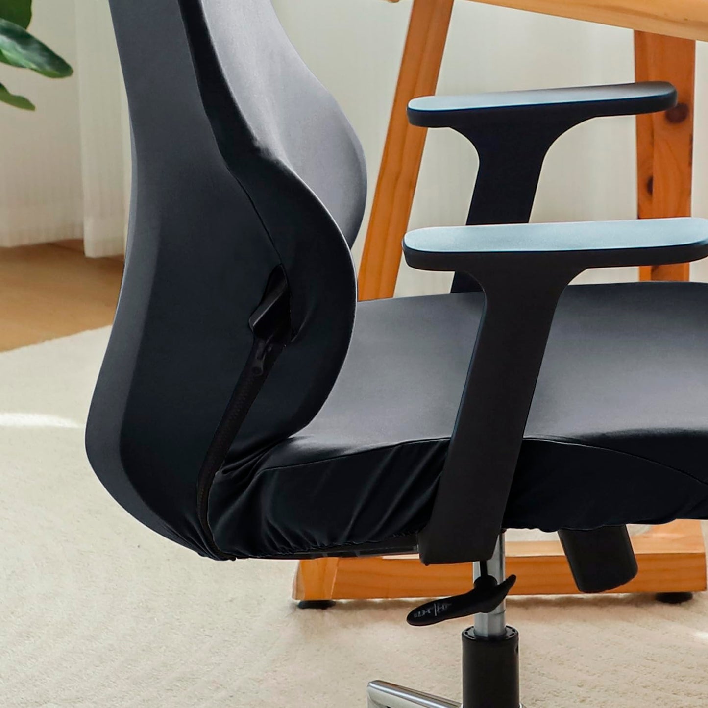 Office Chair Cover with Headrest (High-Back) – 140 GSM Stretch Fabric – Washable, Anti-Slip Fit for Ergonomic Mesh Office Chairs, Grey