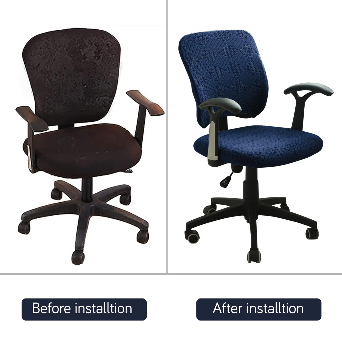 Stretchable Jacquard Office Chair Cover, Navy Blue
