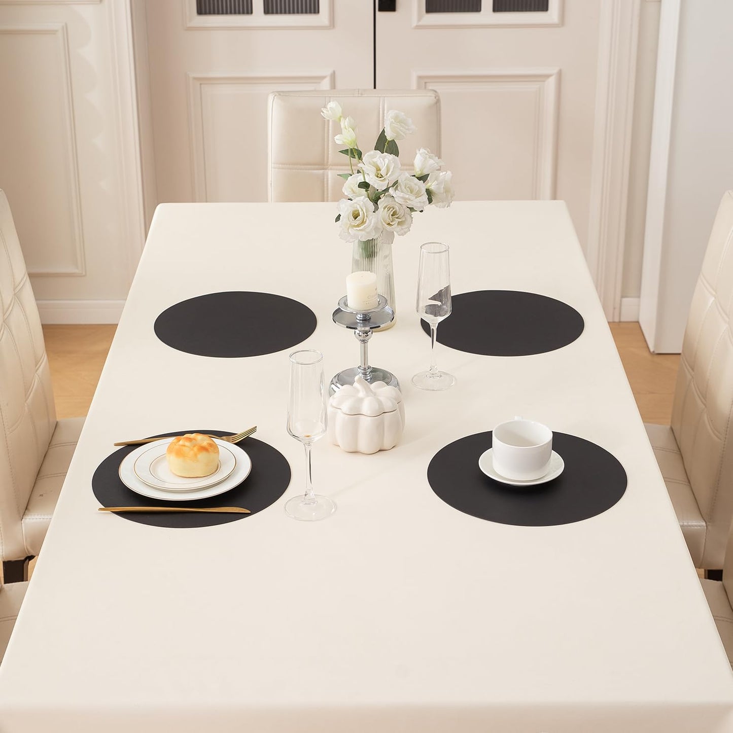 Premium Faux Leather Dining Table Round Mats, Black