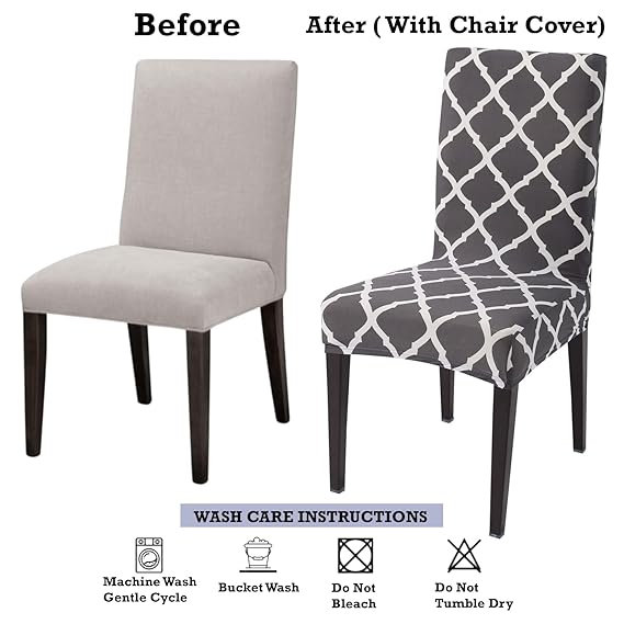 Dining chair before and after using Hokipo stretchable chair cover
